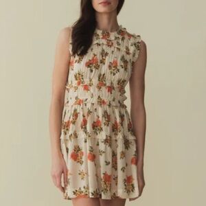 Doen Martha Shirred Ruffle Cotton Sleeveless Mini Dress in Orangerie Floral